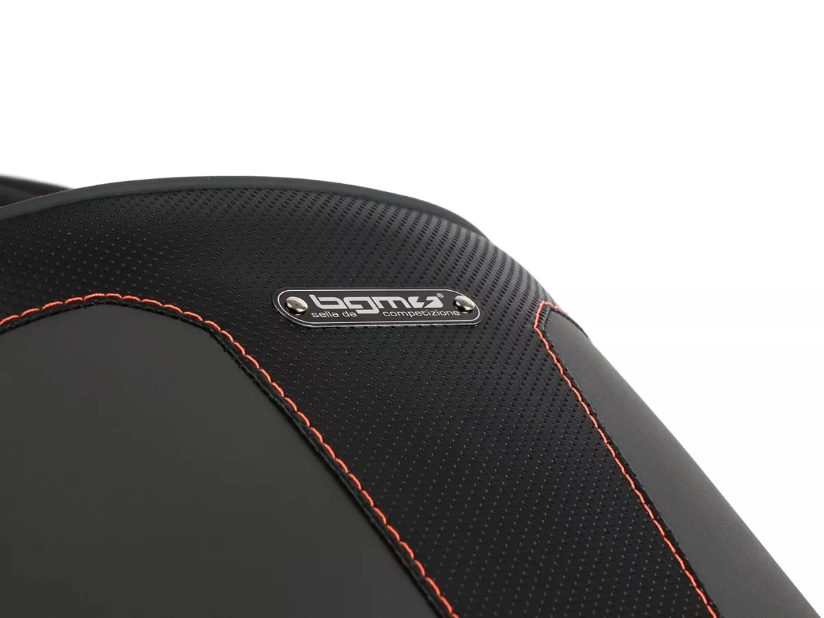 Selle BGM TEST BIKE avec coutures orange pour Royal Alloy GP 125/300/350, TG 125/300/350