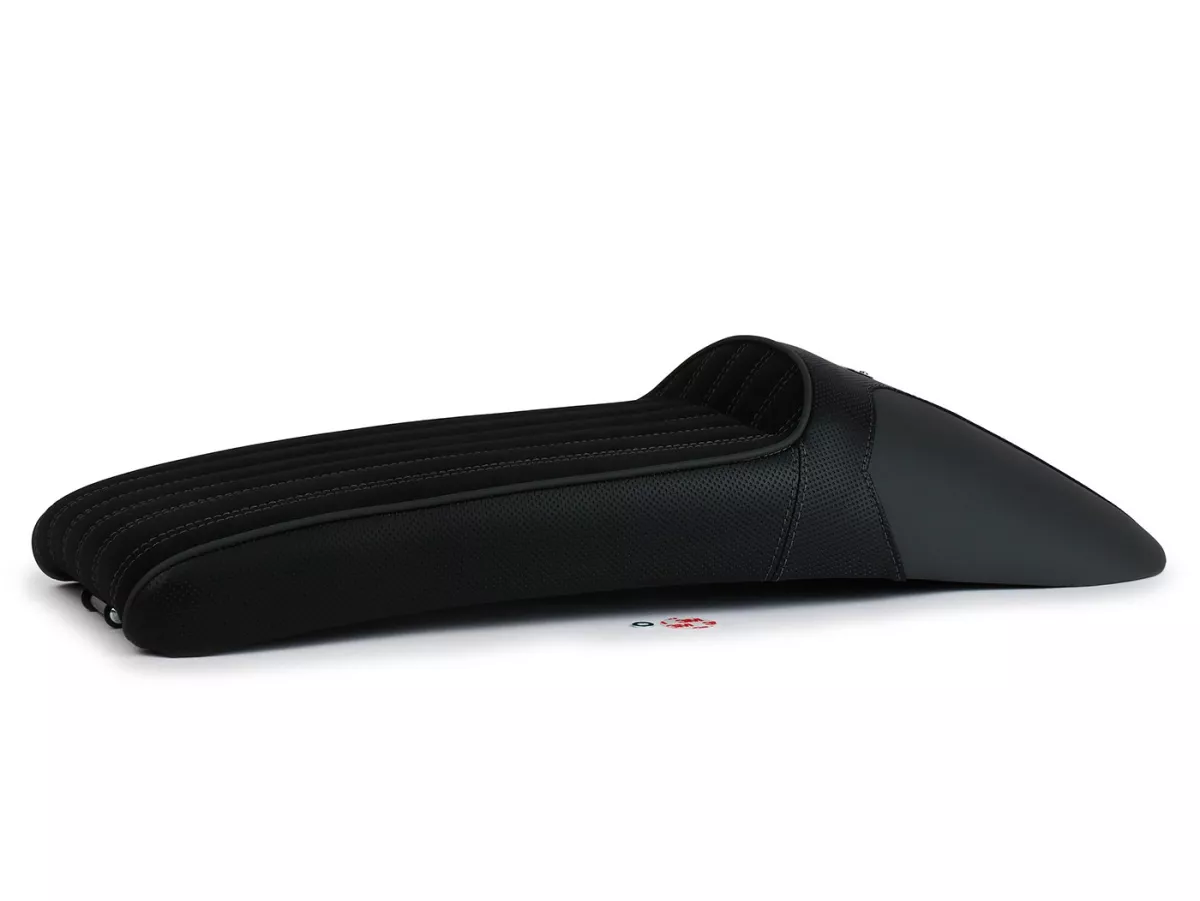 Selle BGM TEST BIKE avec coutures grises pour Royal Alloy GP 125/300/350, TG 125/300/350