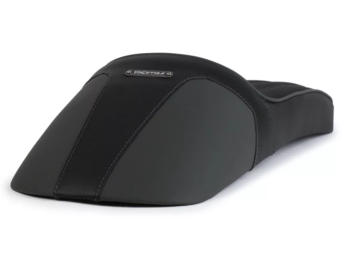 Selle BGM TEST BIKE avec coutures grises pour Royal Alloy GP 125/300/350, TG 125/300/350
