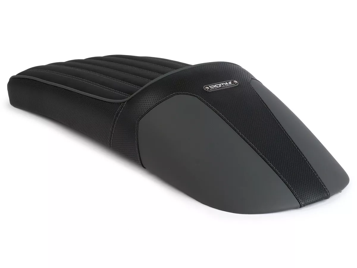 Selle BGM TEST BIKE avec coutures grises pour Royal Alloy GP 125/300/350, TG 125/300/350