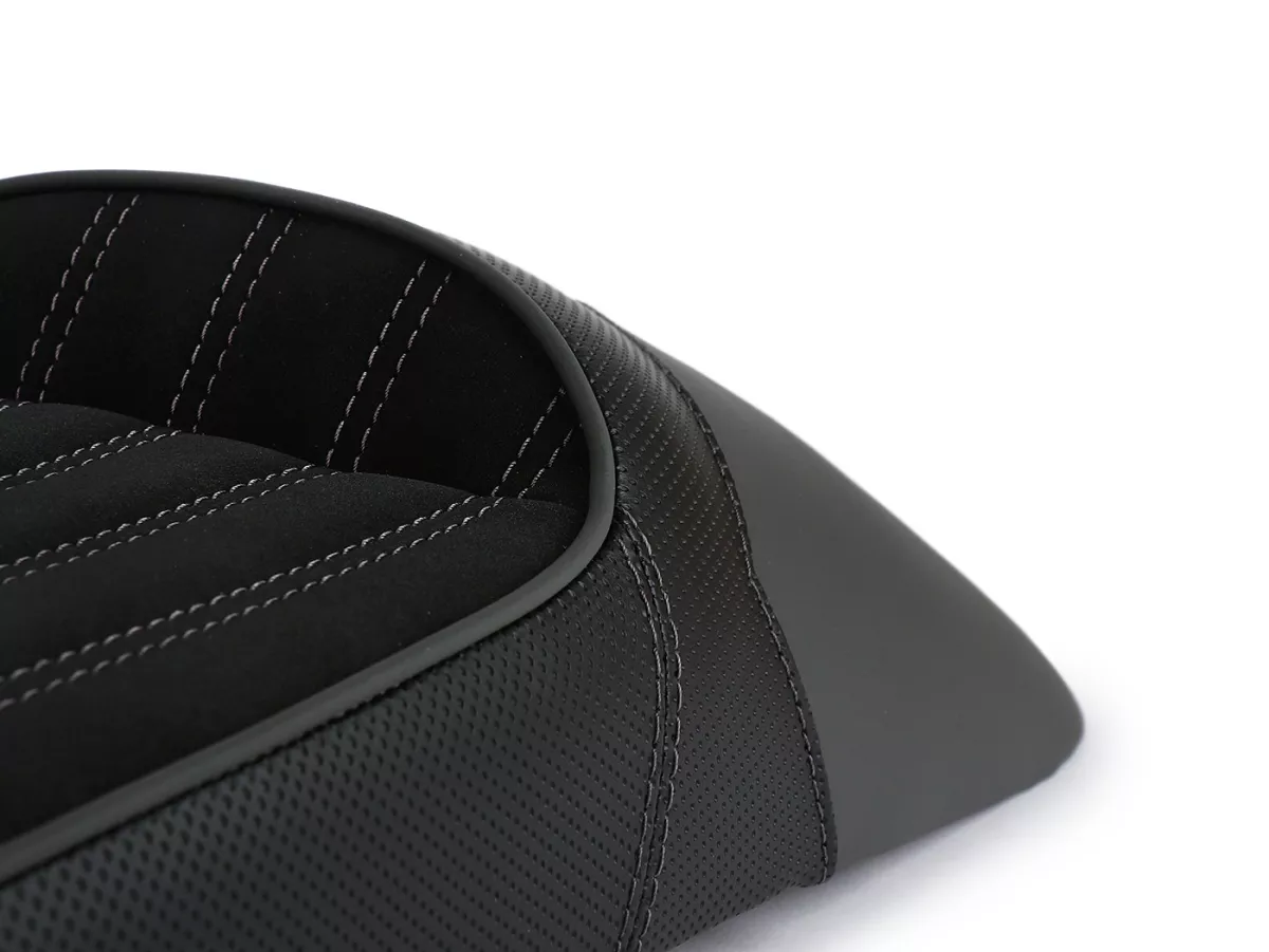 Selle BGM TEST BIKE avec coutures grises pour Royal Alloy GP 125/300/350, TG 125/300/350