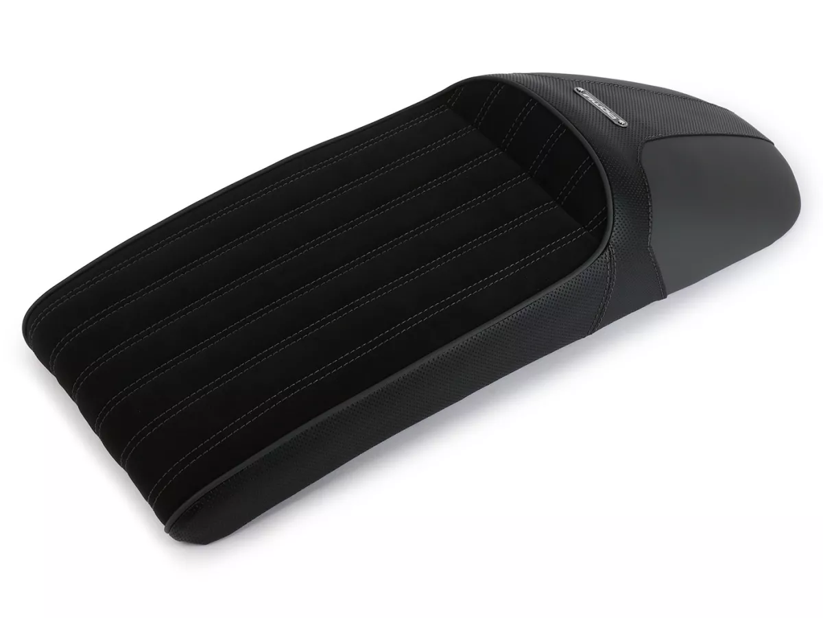 Selle BGM TEST BIKE avec coutures grises pour Royal Alloy GP 125/300/350, TG 125/300/350