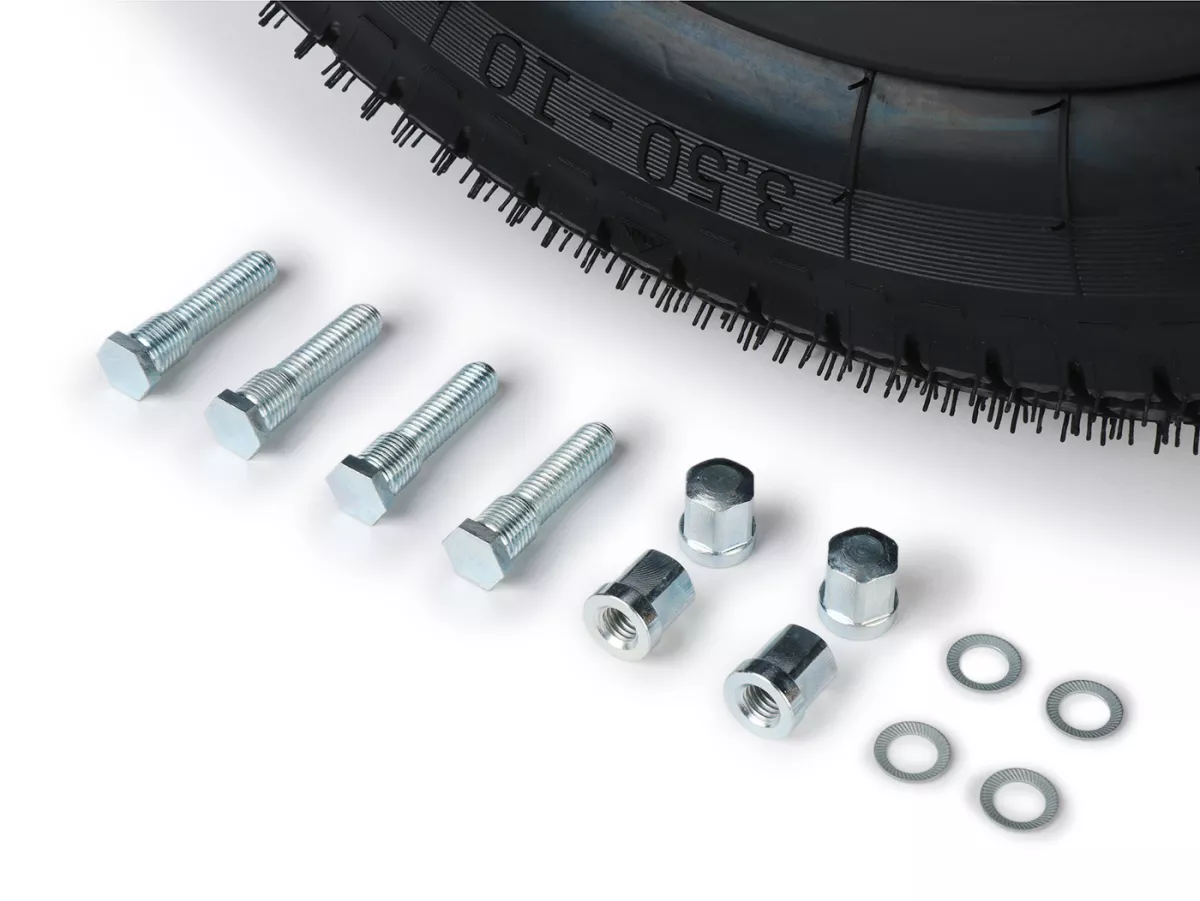 Roue complète -BGM Classic, sans chambre à air, Lambretta- 3.50 - 10 pouces TL 59S (renforcée) - Jante 2.10-10 noire