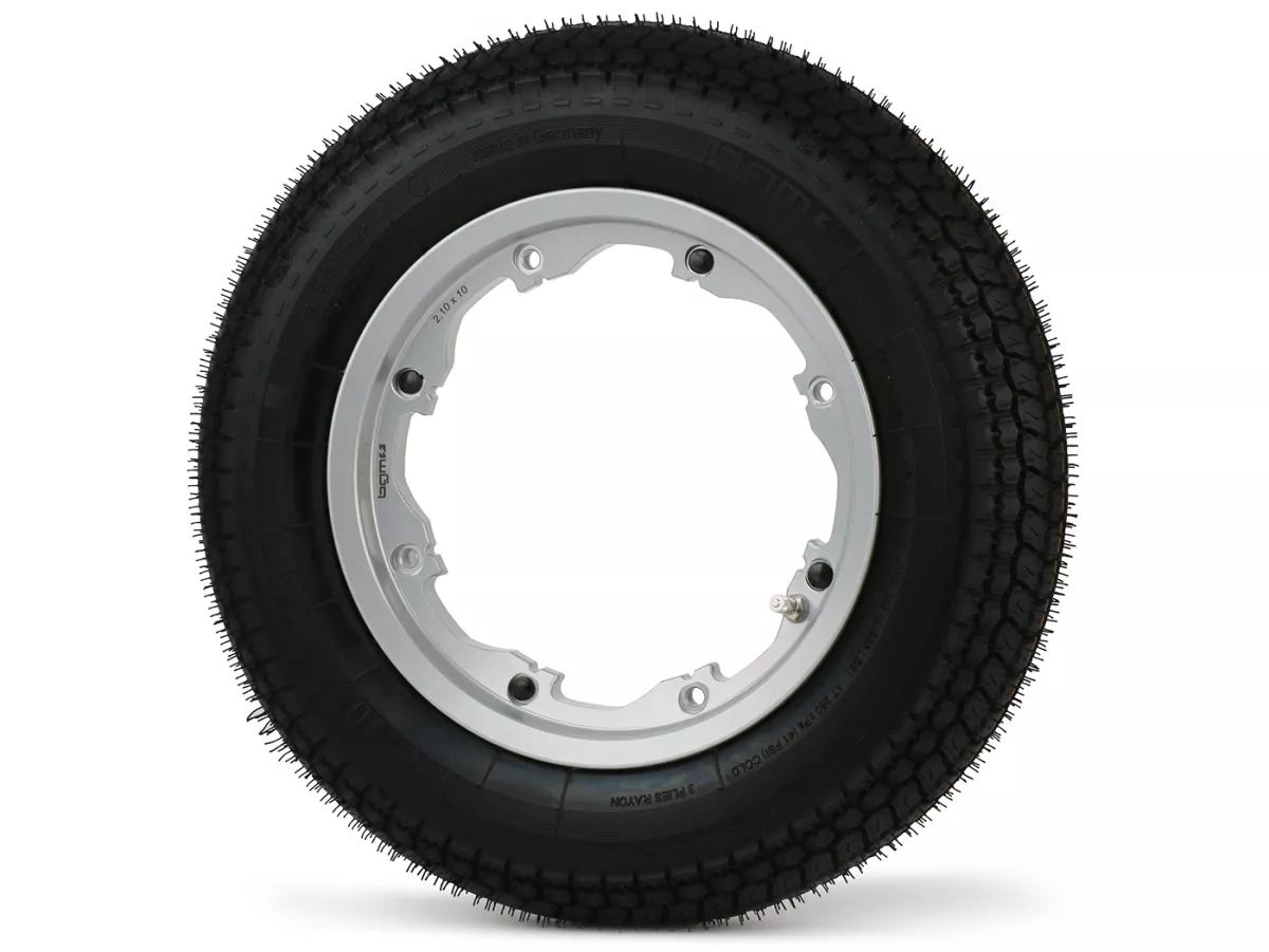 Roue complète -BGM Classic, sans chambre à air, Lambretta- 3.50 - 10 pouces TL 59S (reinforced) - Jante 2.10-10 - argentée