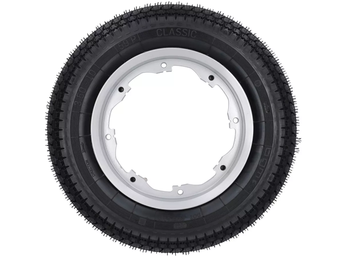 Roue complète -BGM Classic, sans chambre à air, Lambretta- 3.50 - 10 pouces TL 59S (reinforced) - Jante 2.10-10 - argentée