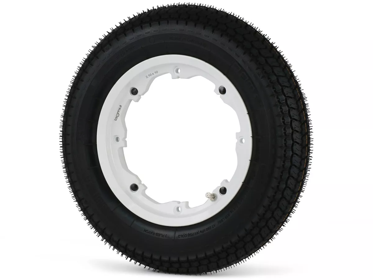 Roue complète -BGM Classic, sans chambre à air, Lambretta- 3.50 - 10 pouces TL 59S (reinforced) - Jante 2.10-10 blanche