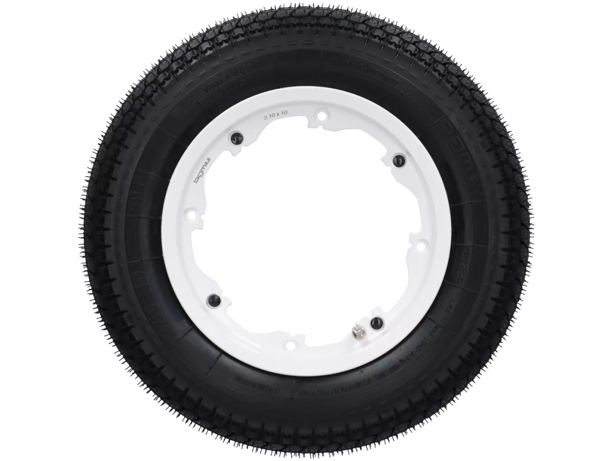 Roue complète -BGM Classic, sans chambre à air, Lambretta- 3.50 - 10 pouces TL 59S (reinforced) - Jante 2.10-10 blanche