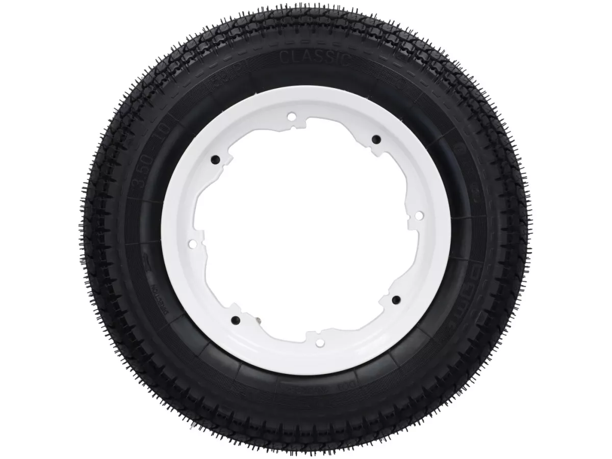 Roue complète -BGM Classic, sans chambre à air, Lambretta- 3.50 - 10 pouces TL 59S (reinforced) - Jante 2.10-10 blanche