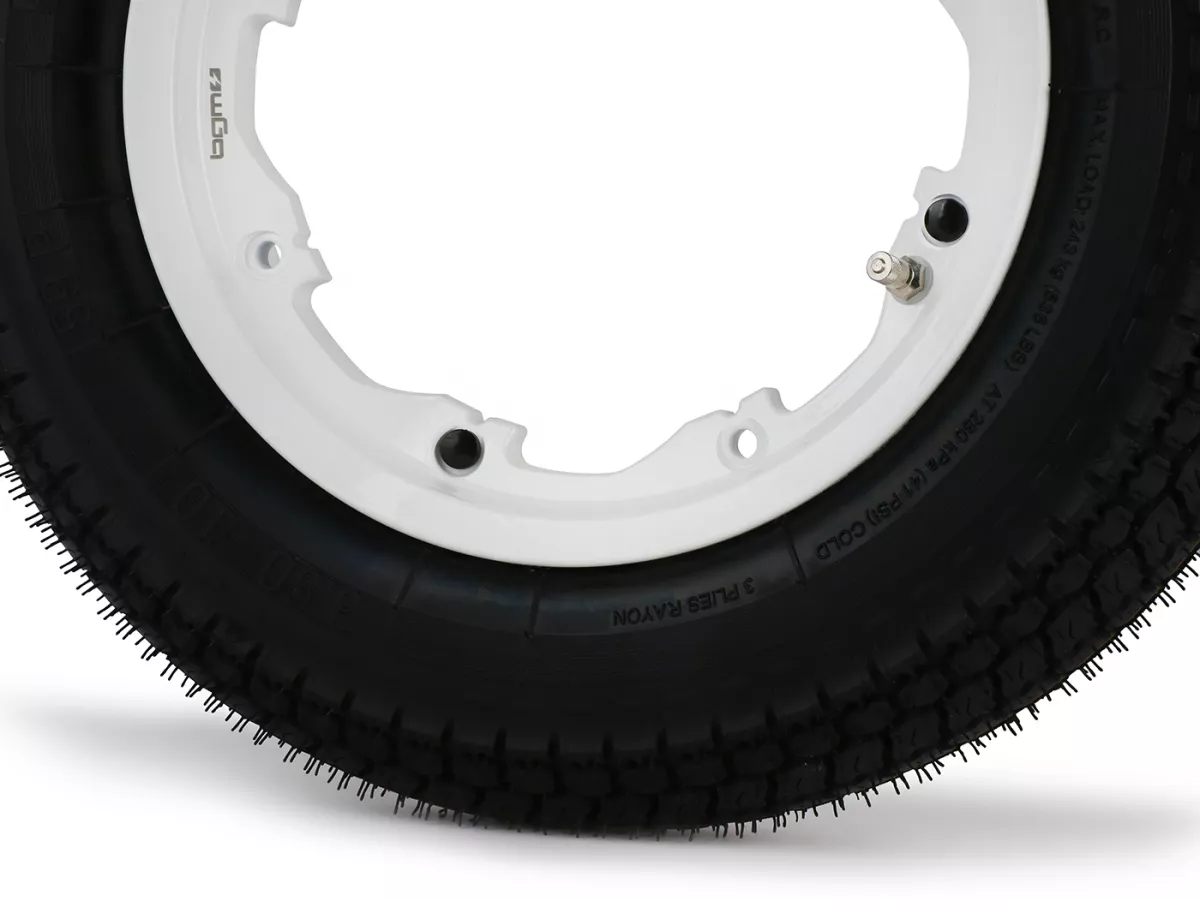 Roue complète -BGM Classic, sans chambre à air, Lambretta- 3.50 - 10 pouces TL 59S (reinforced) - Jante 2.10-10 blanche