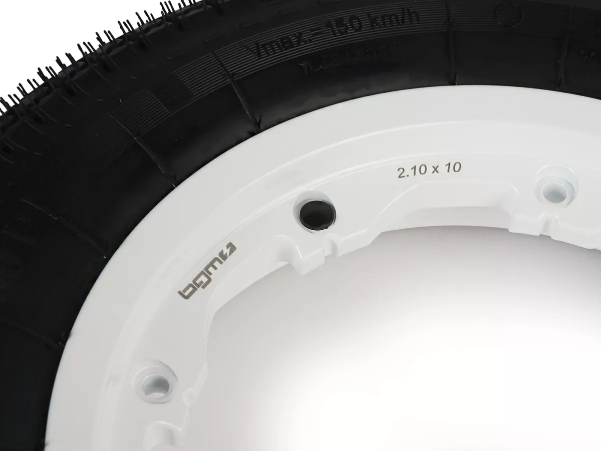 Roue complète -BGM Classic, sans chambre à air, Lambretta- 3.50 - 10 pouces TL 59S (reinforced) - Jante 2.10-10 blanche