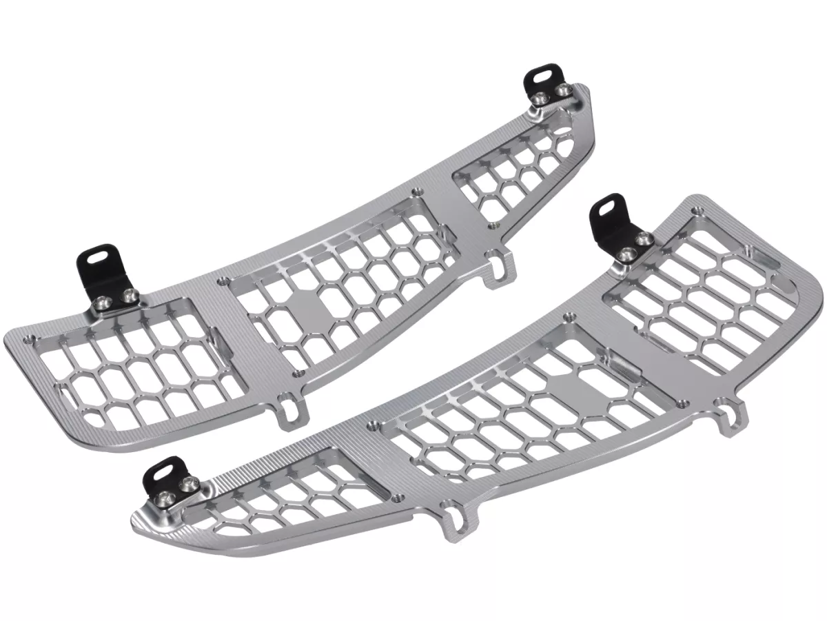Bagageutrymmesgaller BGM honeycomb, aluminium CNC, silver till Vespa GTS125/300/310 (2023-), GTV 300/310 (2023-)