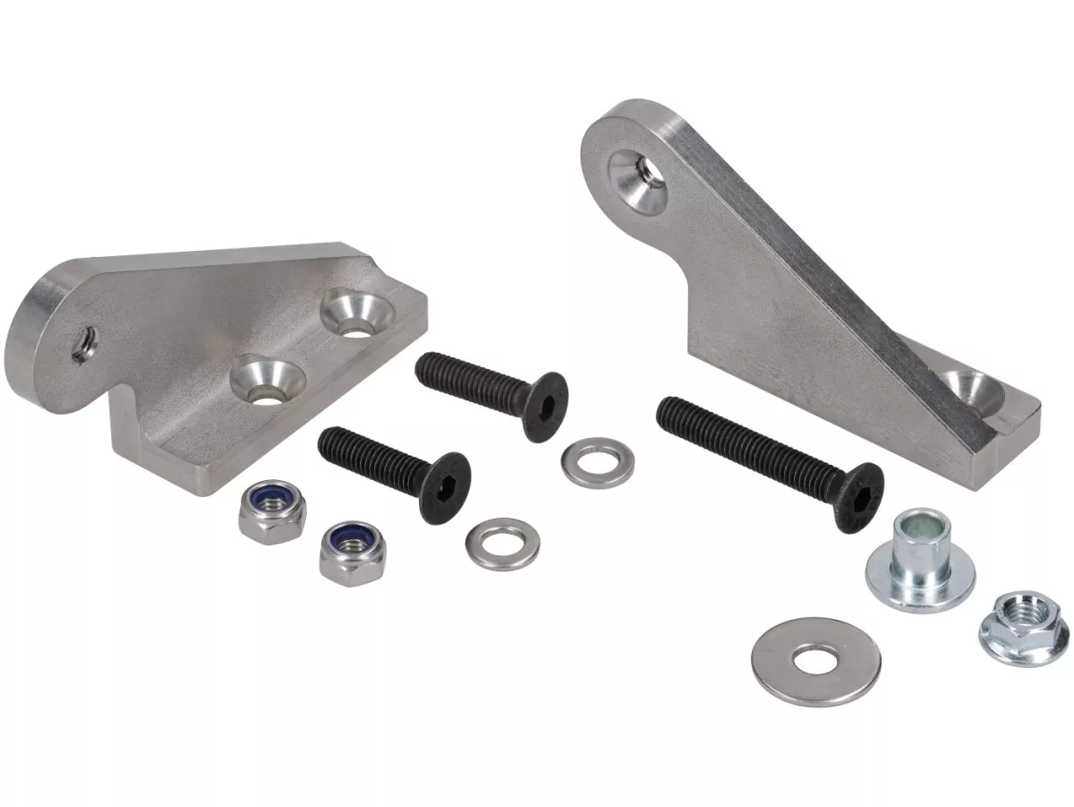 Juego de tuercas rueda delantera incl. soportes soldados para montaje amortiguador abajo + arriba -CASA PERFORMANCE- Lambretta J, Lui Vega