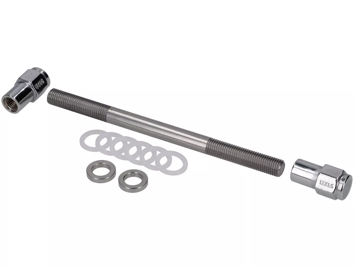 Juego de tuercas rueda delantera incl. soportes soldados para montaje amortiguador abajo + arriba -CASA PERFORMANCE- Lambretta J, Lui Vega