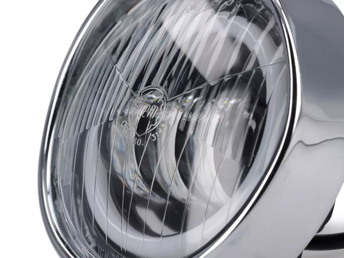 Lampu depan -SIEM LED Ø=115/120mm (kaca/luar) - Vespa VNB3T ke VNB6T, VBA1T, VBB1T ke VBB2T, GS150/GS3 (VS4T ke VS5T), GS160/GS4 (VSB1T) - kaca, termasuk cincin lis - termasuk set konverter tegangan