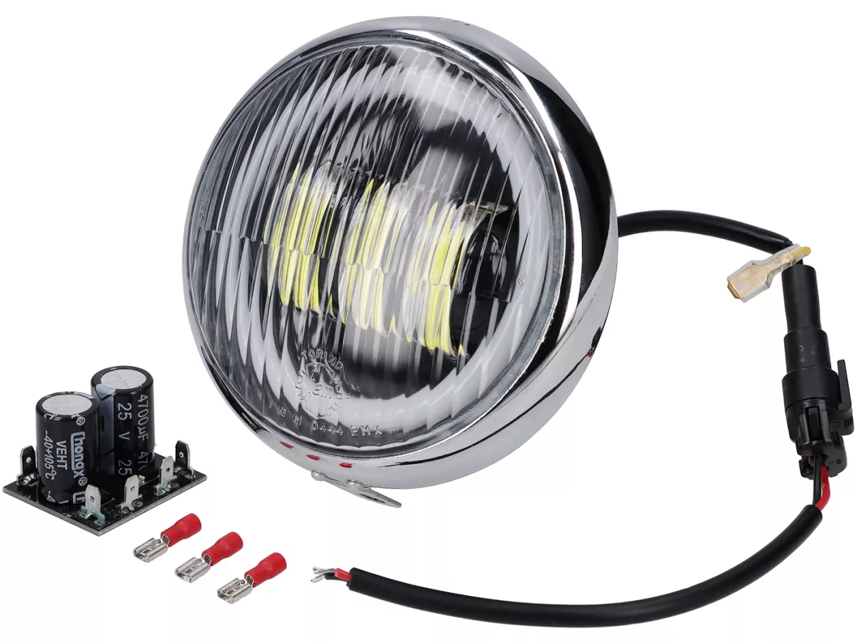 Lampu depan -SIEM LED Ø = 105/115mm (kaca/luar) - Vespa VNA1T ke VNA2T, VNB1T ke VNB2T - termasuk set konverter tegangan