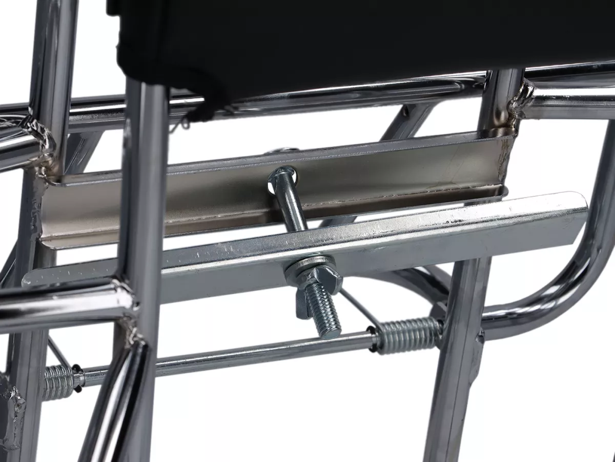 Porte-bagages arrière rabattable '3-IN-1' -AMS CUPPINI- Lambretta LI (série 3), LIS, SX, TV (série 3), DL, GP - avec dossier et support de roue de secours - Chrome