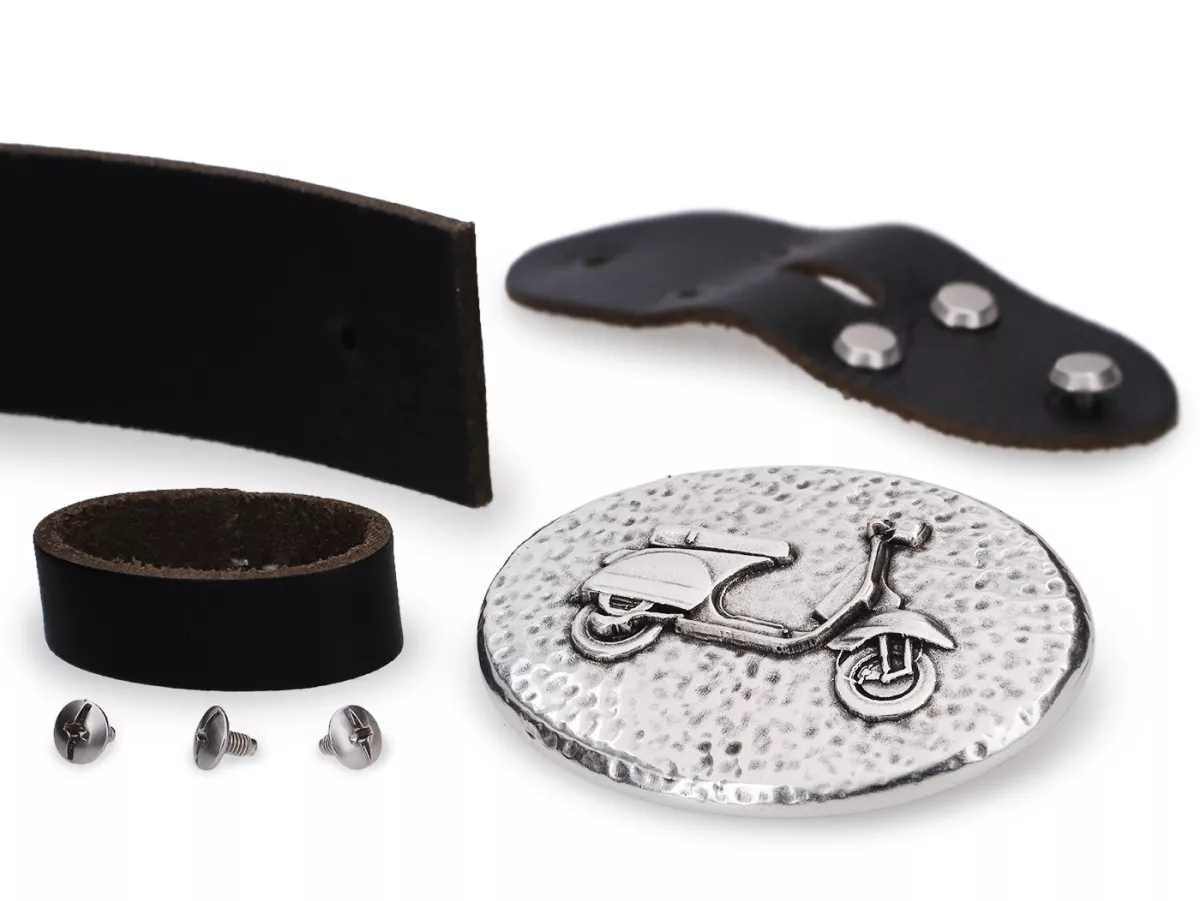 Riem - zwart, echt leer, maat 85, met Vespa gesp