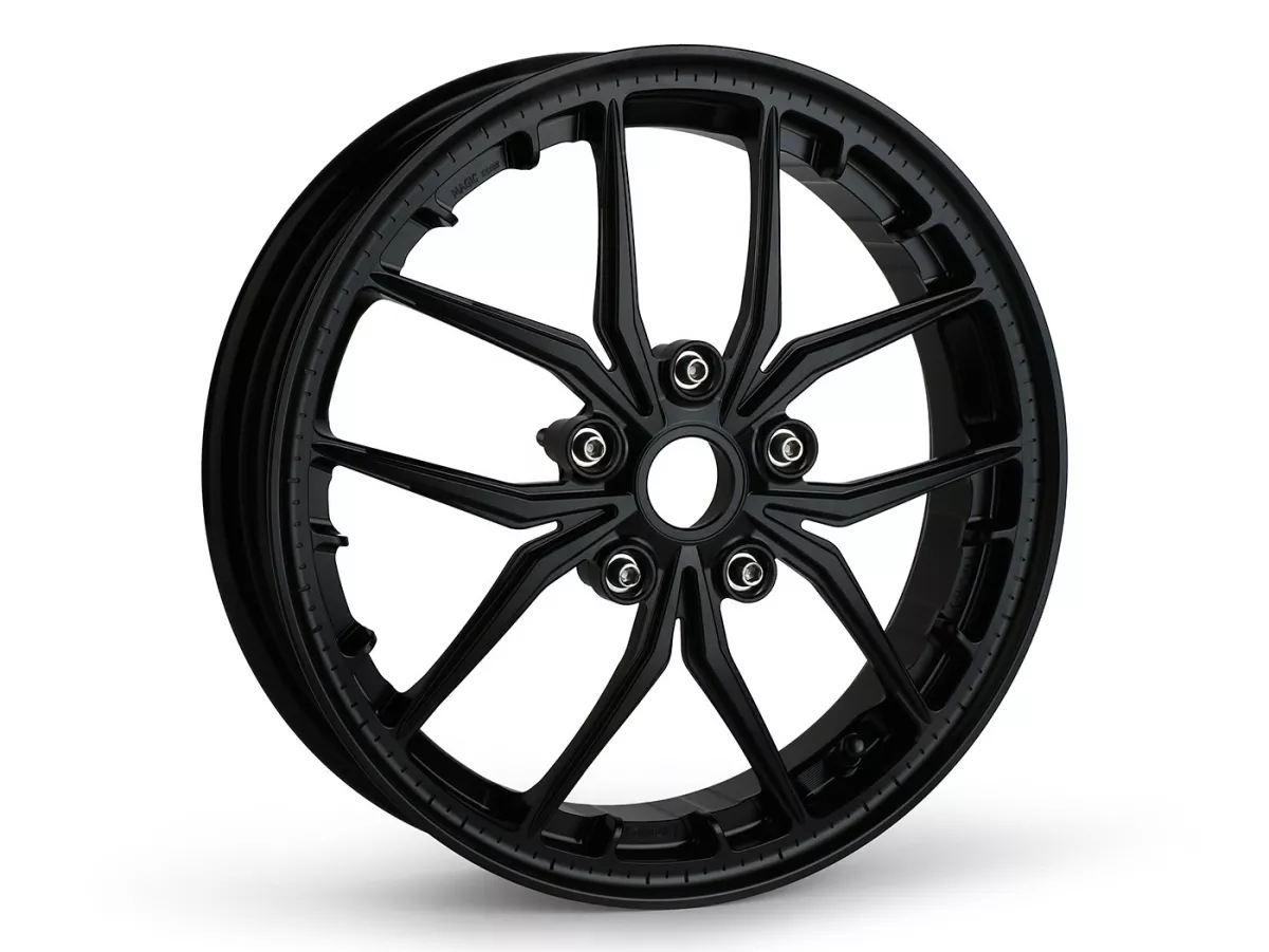 Set roda Magic MG-19 3.00-12 inci, tempa, hitam untuk Vespa GTS/GTS Super/GTV/GT 60/GT/GT L 125-310, Sprint/Primavera 125-150