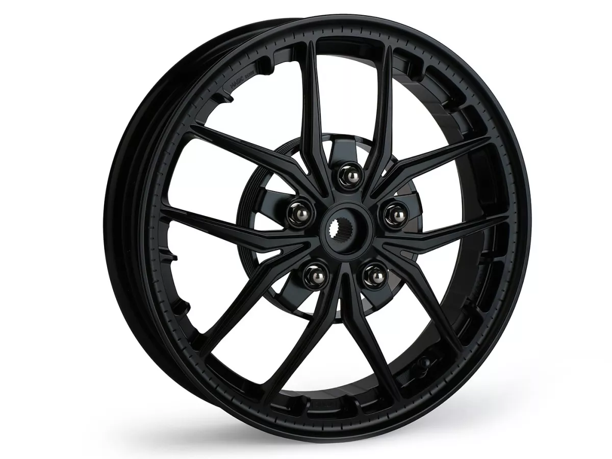 Set roda Magic MG-19 3.00-12 inci, tempa, hitam untuk Vespa GTS/GTS Super/GTV/GT 60/GT/GT L 125-310, Sprint/Primavera 125-150