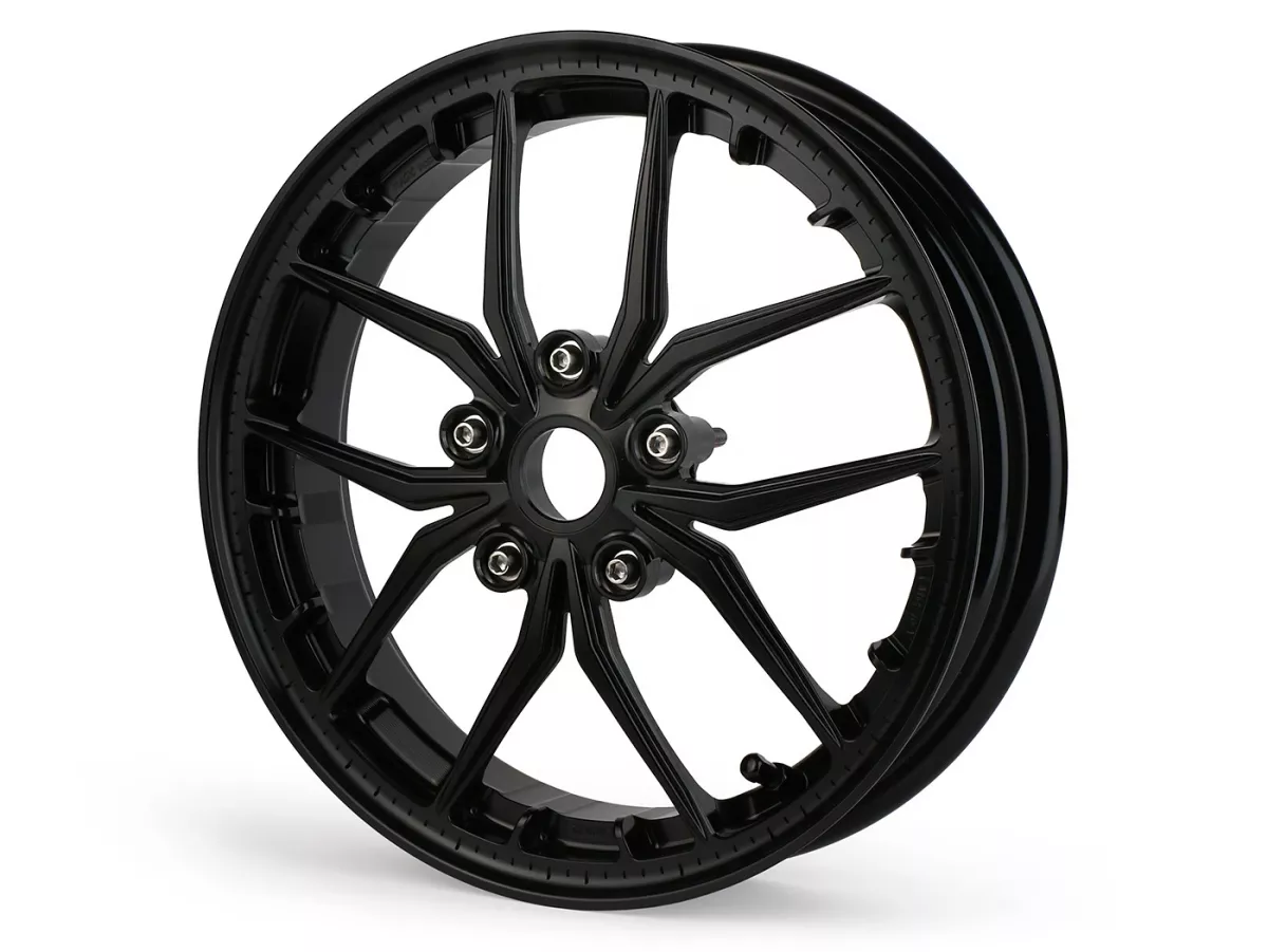 Set roda Magic MG-19 3.00-12 inci, tempa, hitam untuk Vespa GTS/GTS Super/GTV/GT 60/GT/GT L 125-310, Sprint/Primavera 125-150