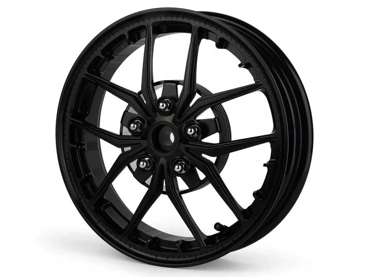 Set roda Magic MG-19 3.00-12 inci, tempa, hitam untuk Vespa GTS/GTS Super/GTV/GT 60/GT/GT L 125-310, Sprint/Primavera 125-150