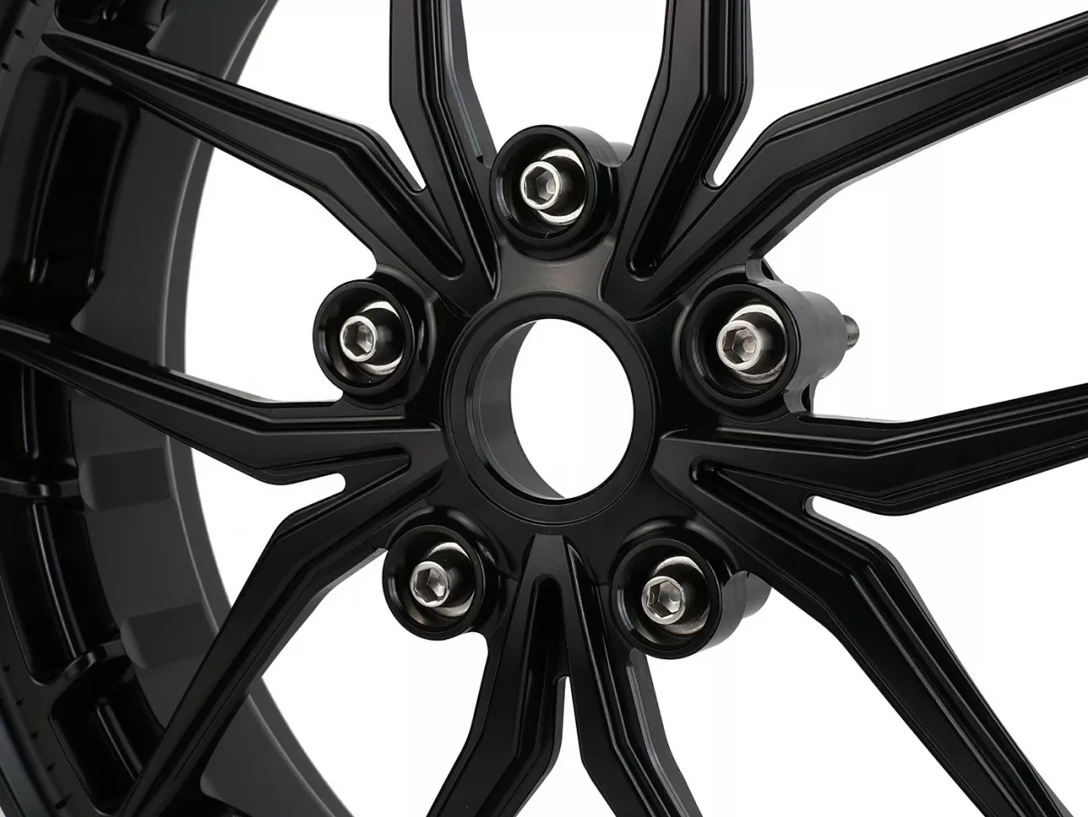 Set roda Magic MG-19 3.00-12 inci, tempa, hitam untuk Vespa GTS/GTS Super/GTV/GT 60/GT/GT L 125-310, Sprint/Primavera 125-150