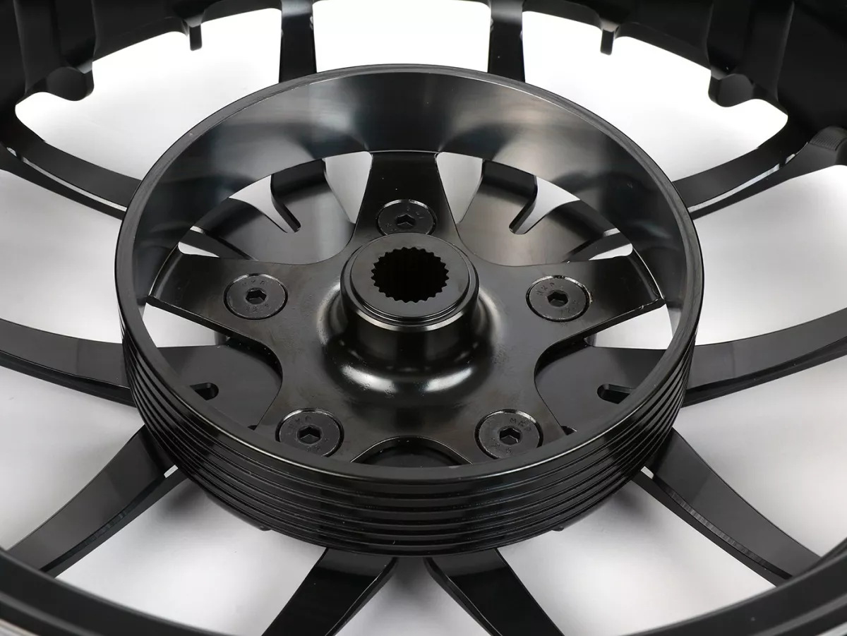 Set roda Magic MG-19 3.00-12 inci, tempa, hitam untuk Vespa GTS/GTS Super/GTV/GT 60/GT/GT L 125-310, Sprint/Primavera 125-150