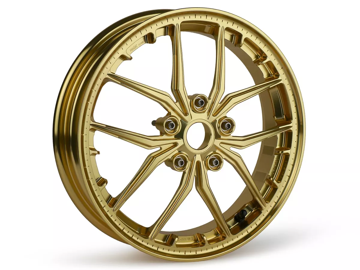 Wheel set Magic MG-19 3.00-12 inch, forged, gold for Vespa GTS/GTS Super/GTV/GT 60/GT/GT L 125-310, Sprint/Primavera 125-150