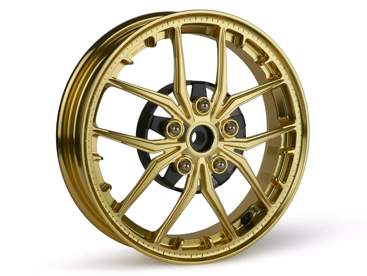 Wheel set Magic MG-19 3.00-12 inch, forged, gold for Vespa GTS/GTS Super/GTV/GT 60/GT/GT L 125-310, Sprint/Primavera 125-150
