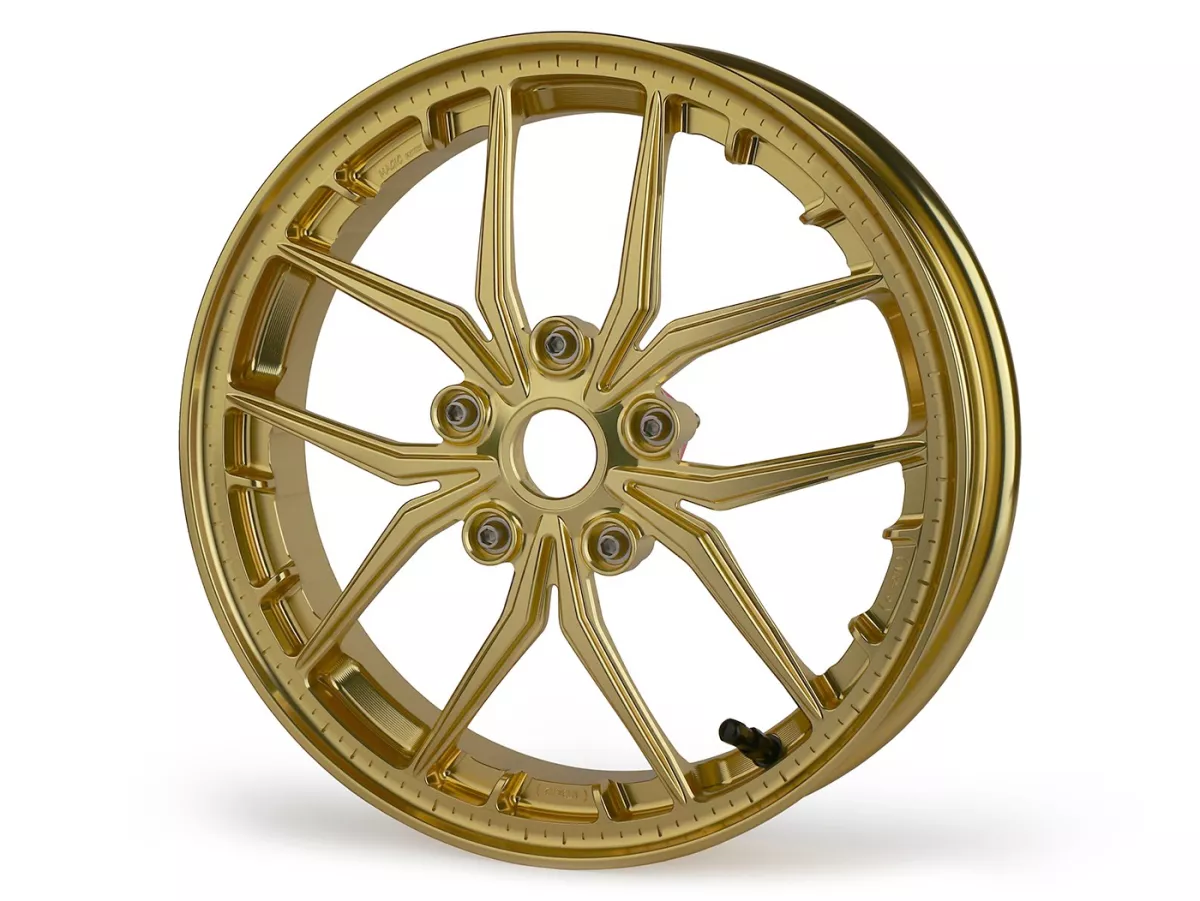 Wheel set Magic MG-19 3.00-12 inch, forged, gold for Vespa GTS/GTS Super/GTV/GT 60/GT/GT L 125-310, Sprint/Primavera 125-150