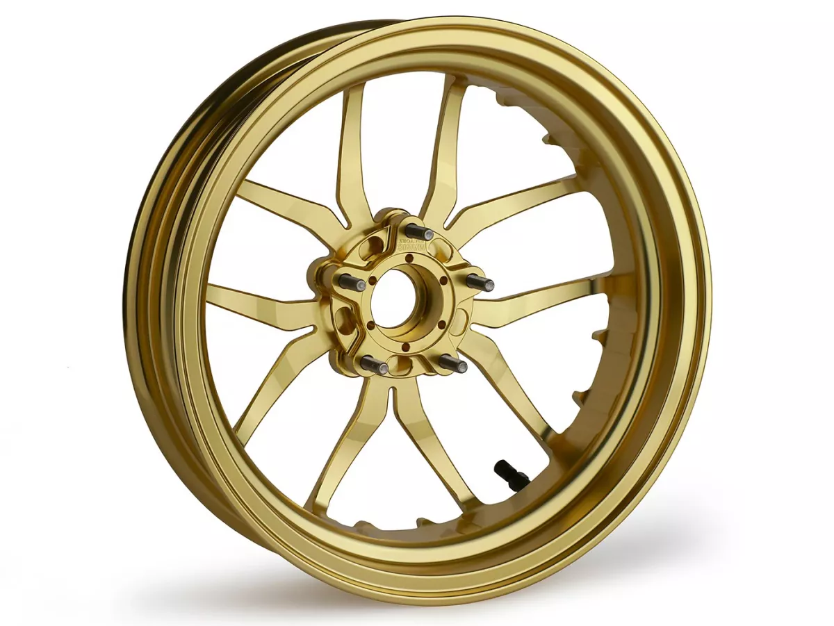 Wheel set Magic MG-19 3.00-12 inch, forged, gold for Vespa GTS/GTS Super/GTV/GT 60/GT/GT L 125-310, Sprint/Primavera 125-150