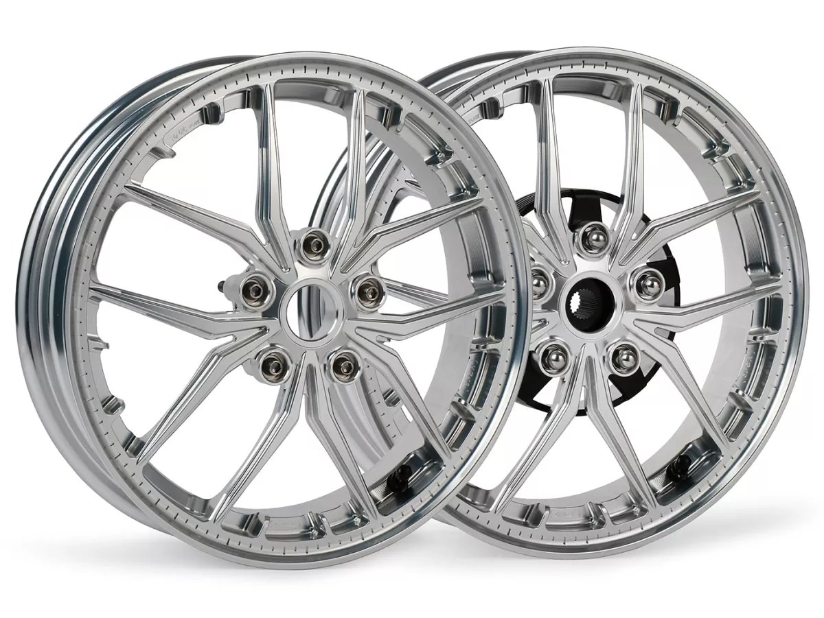 Juego de ruedas Magic MG-19 3,00-12 pulgadas, forjadas, plata para Vespa GTS/GTS Super/GTV/GT 60/GT/GT L 125-310, Sprint/Primavera 125-150