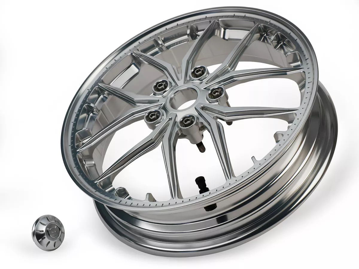 Juego de ruedas Magic MG-19 3,00-12 pulgadas, forjadas, plata para Vespa GTS/GTS Super/GTV/GT 60/GT/GT L 125-310, Sprint/Primavera 125-150