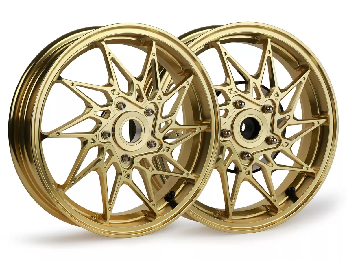 Hjulsats Magic MG-20 3,00-12 tum, smidd, guld till Vespa GTS/GTS Super/GTV/GT 60/GT/GT L 125-310, Sprint/Primavera 125-150