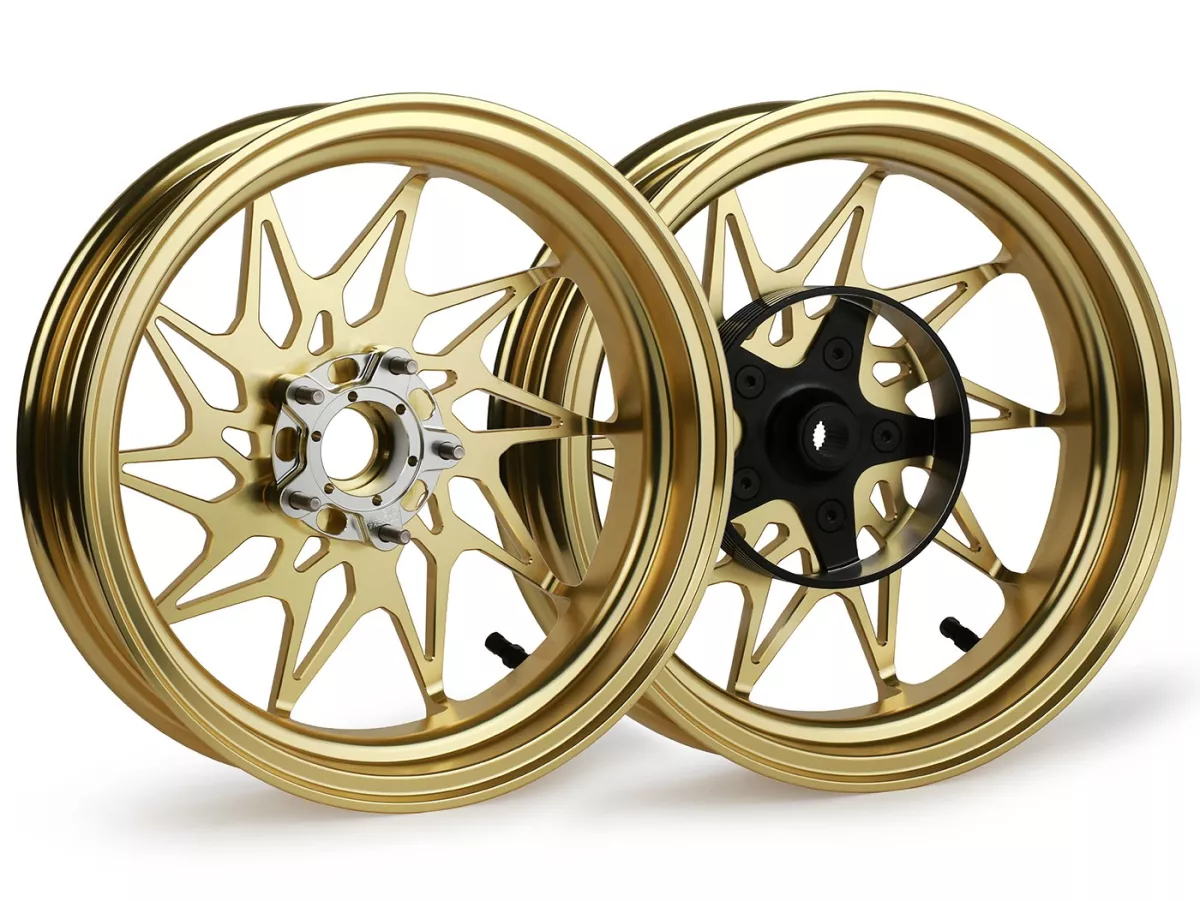 Hjulsats Magic MG-20 3,00-12 tum, smidd, guld till Vespa GTS/GTS Super/GTV/GT 60/GT/GT L 125-310, Sprint/Primavera 125-150