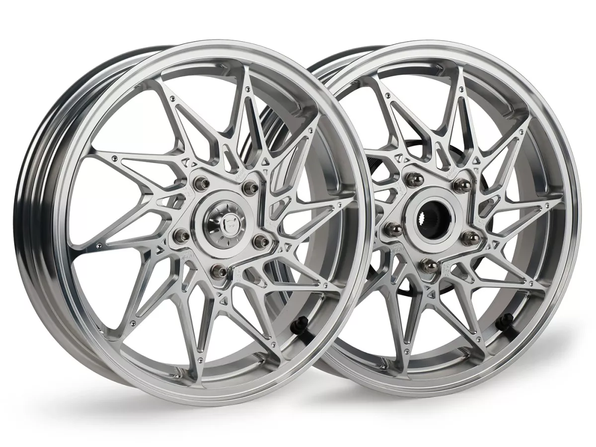 Juego de ruedas Magic MG-20 3,00-12 pulgadas, forjadas, plata para Vespa GTS/GTS Super/GTV/GT 60/GT/GT L 125-310, Sprint/Primavera 125-150