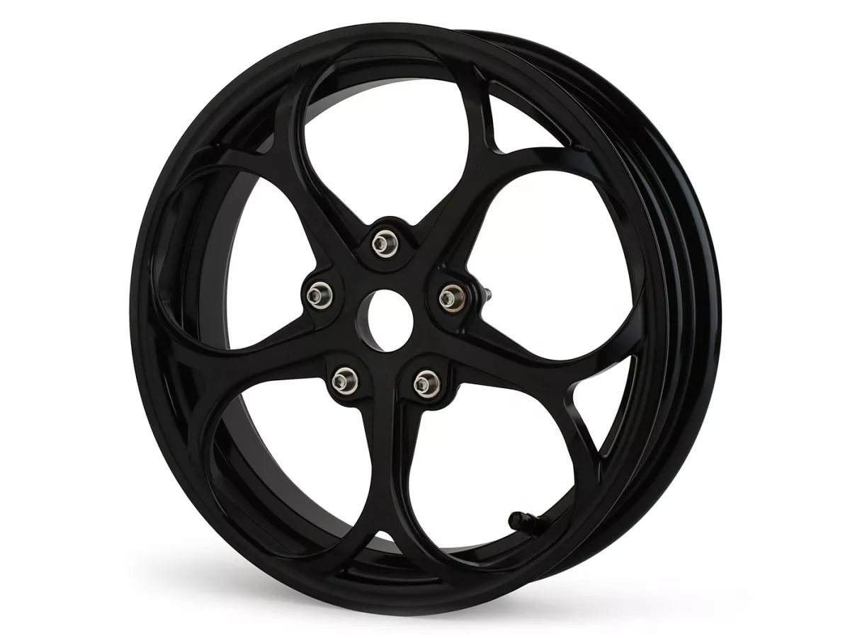 Set roda Magic MG-21 3.00-12 inci, tempa, hitam untuk Vespa GTS/GTS Super/GTV/GT 60/GT/GT L 125-310, Sprint/Primavera 125-150