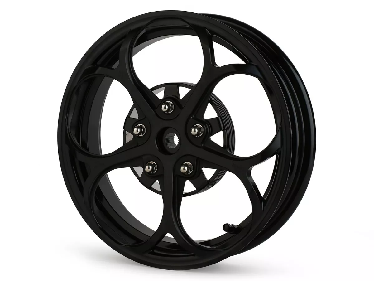 Set roda Magic MG-21 3.00-12 inci, tempa, hitam untuk Vespa GTS/GTS Super/GTV/GT 60/GT/GT L 125-310, Sprint/Primavera 125-150