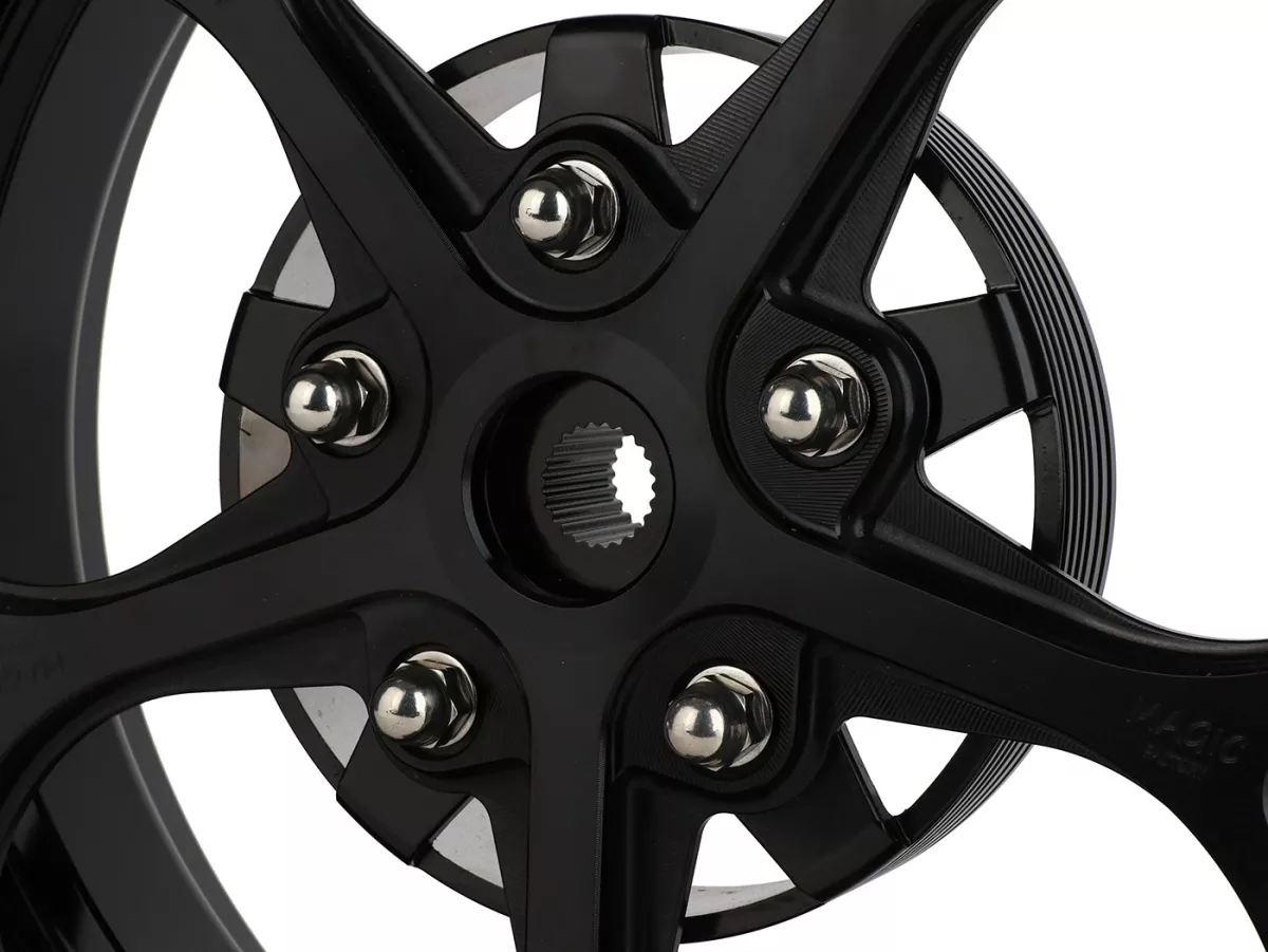 Set roda Magic MG-21 3.00-12 inci, tempa, hitam untuk Vespa GTS/GTS Super/GTV/GT 60/GT/GT L 125-310, Sprint/Primavera 125-150