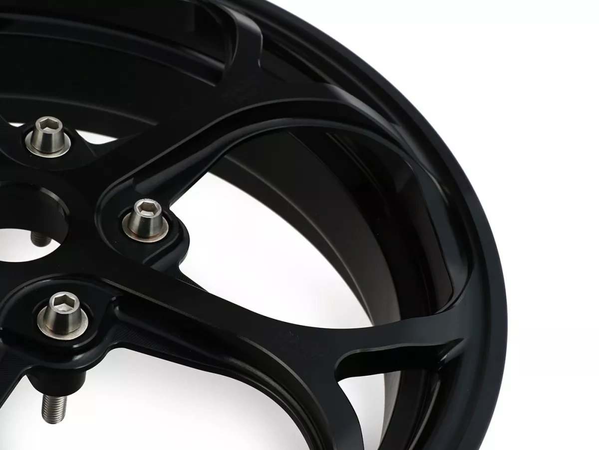 Set roda Magic MG-21 3.00-12 inci, tempa, hitam untuk Vespa GTS/GTS Super/GTV/GT 60/GT/GT L 125-310, Sprint/Primavera 125-150