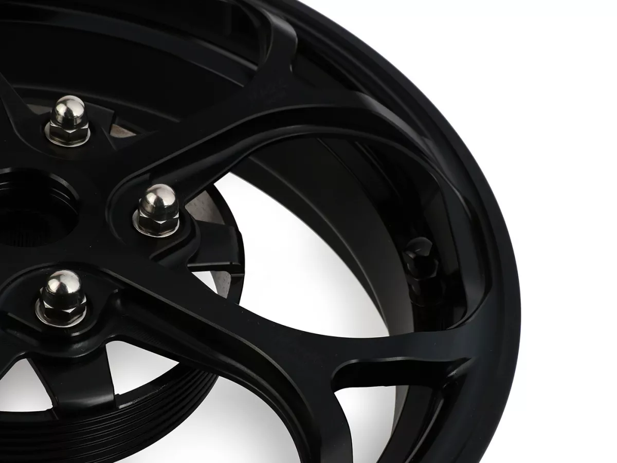 Set roda Magic MG-21 3.00-12 inci, tempa, hitam untuk Vespa GTS/GTS Super/GTV/GT 60/GT/GT L 125-310, Sprint/Primavera 125-150