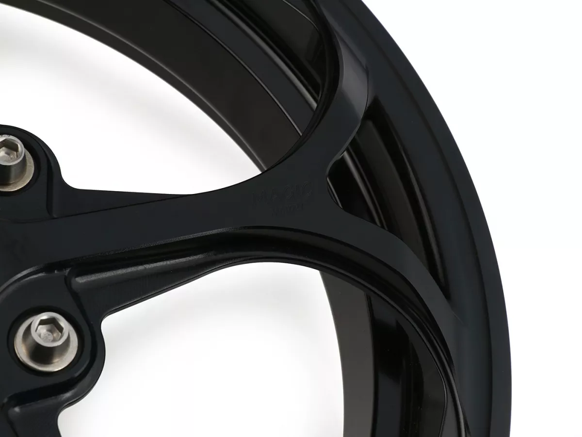 Set roda Magic MG-21 3.00-12 inci, tempa, hitam untuk Vespa GTS/GTS Super/GTV/GT 60/GT/GT L 125-310, Sprint/Primavera 125-150