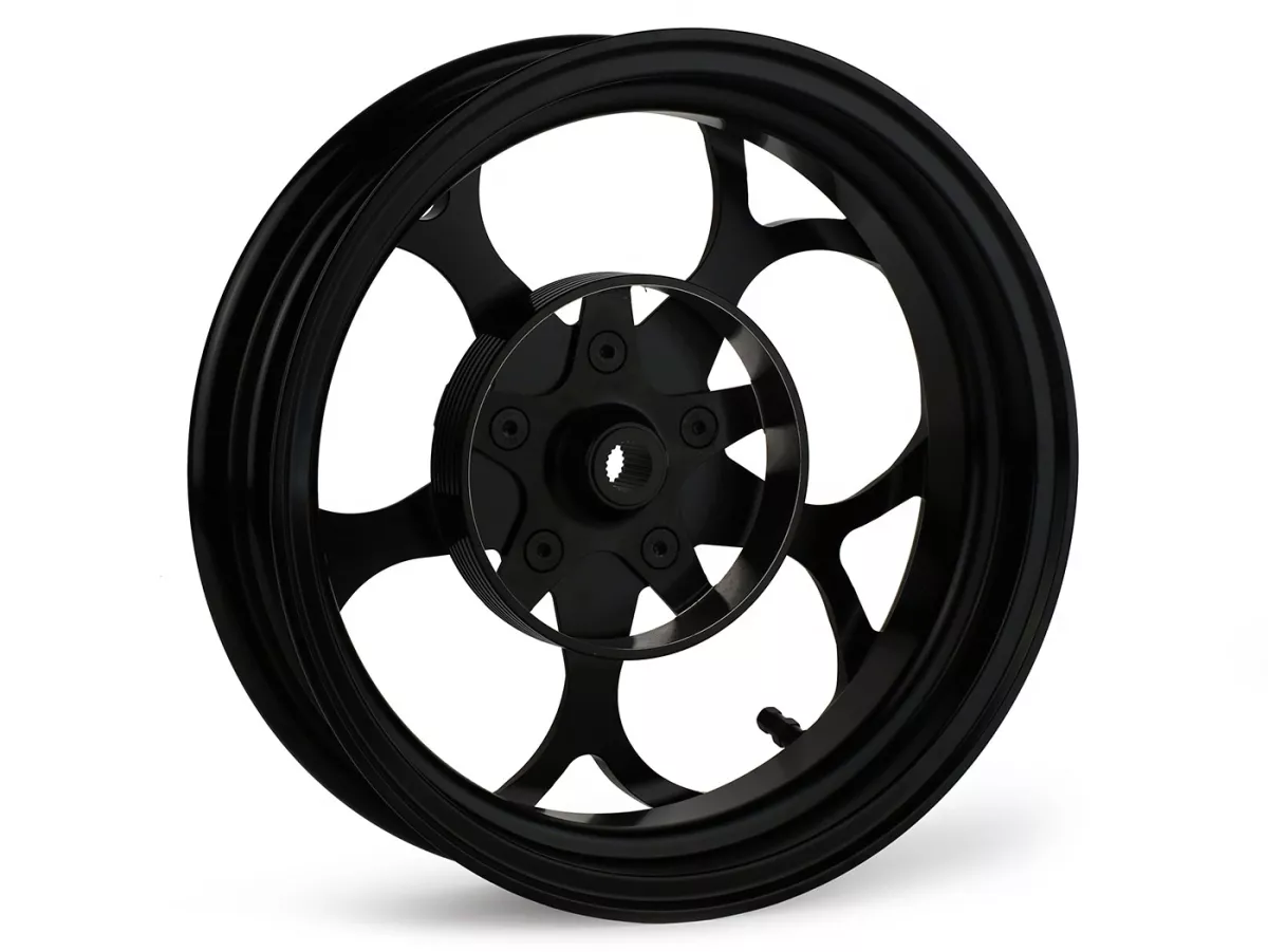 Set roda Magic MG-21 3.00-12 inci, tempa, hitam untuk Vespa GTS/GTS Super/GTV/GT 60/GT/GT L 125-310, Sprint/Primavera 125-150