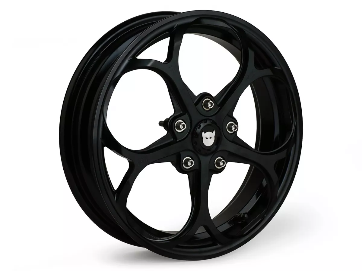 Set roda Magic MG-21 3.00-12 inci, tempa, hitam untuk Vespa GTS/GTS Super/GTV/GT 60/GT/GT L 125-310, Sprint/Primavera 125-150