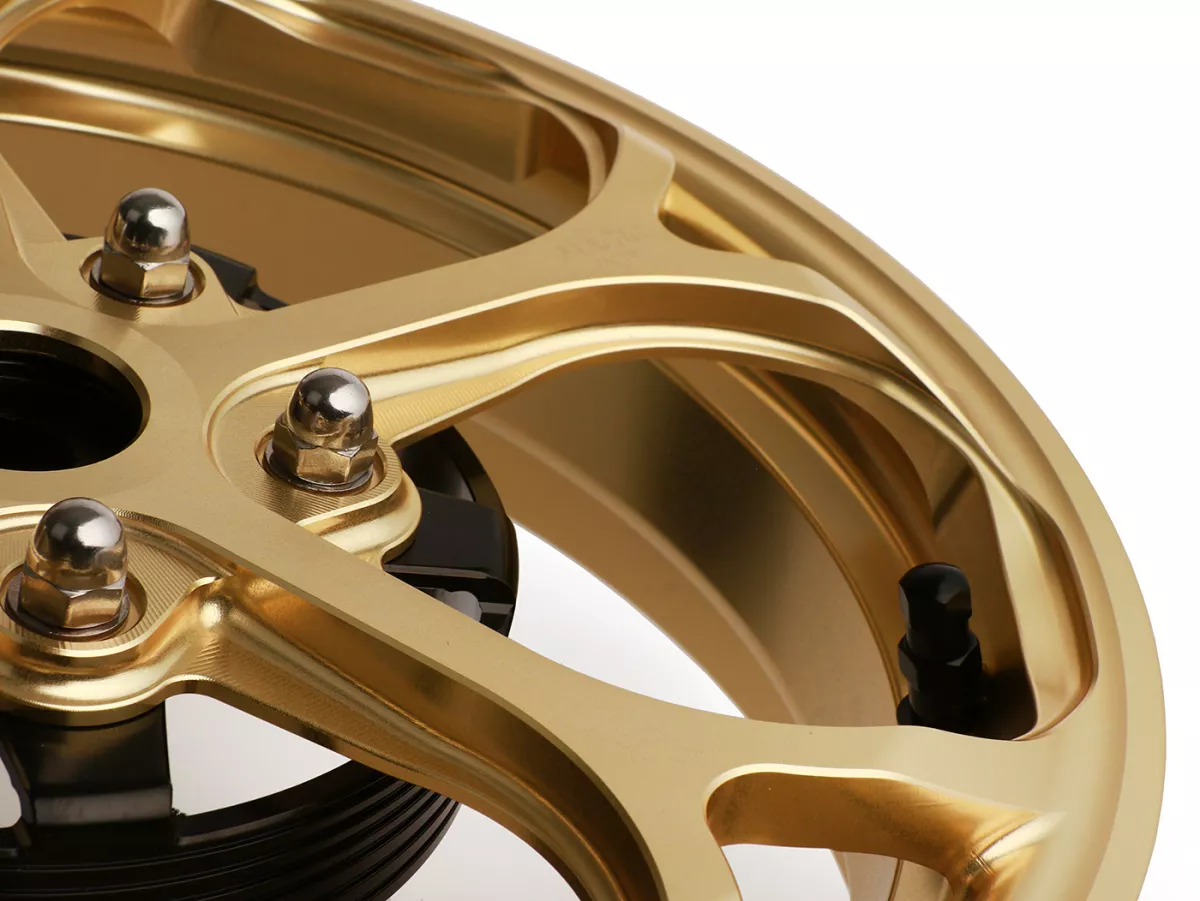 Wheel set Magic MG-21 3.00-12 inch, forged, gold for Vespa GTS/GTS Super/GTV/GT 60/GT/GT L 125-310, Sprint/Primavera 125-150
