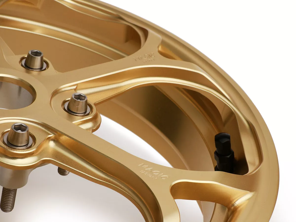 Wheel set Magic MG-21 3.00-12 inch, forged, gold for Vespa GTS/GTS Super/GTV/GT 60/GT/GT L 125-310, Sprint/Primavera 125-150