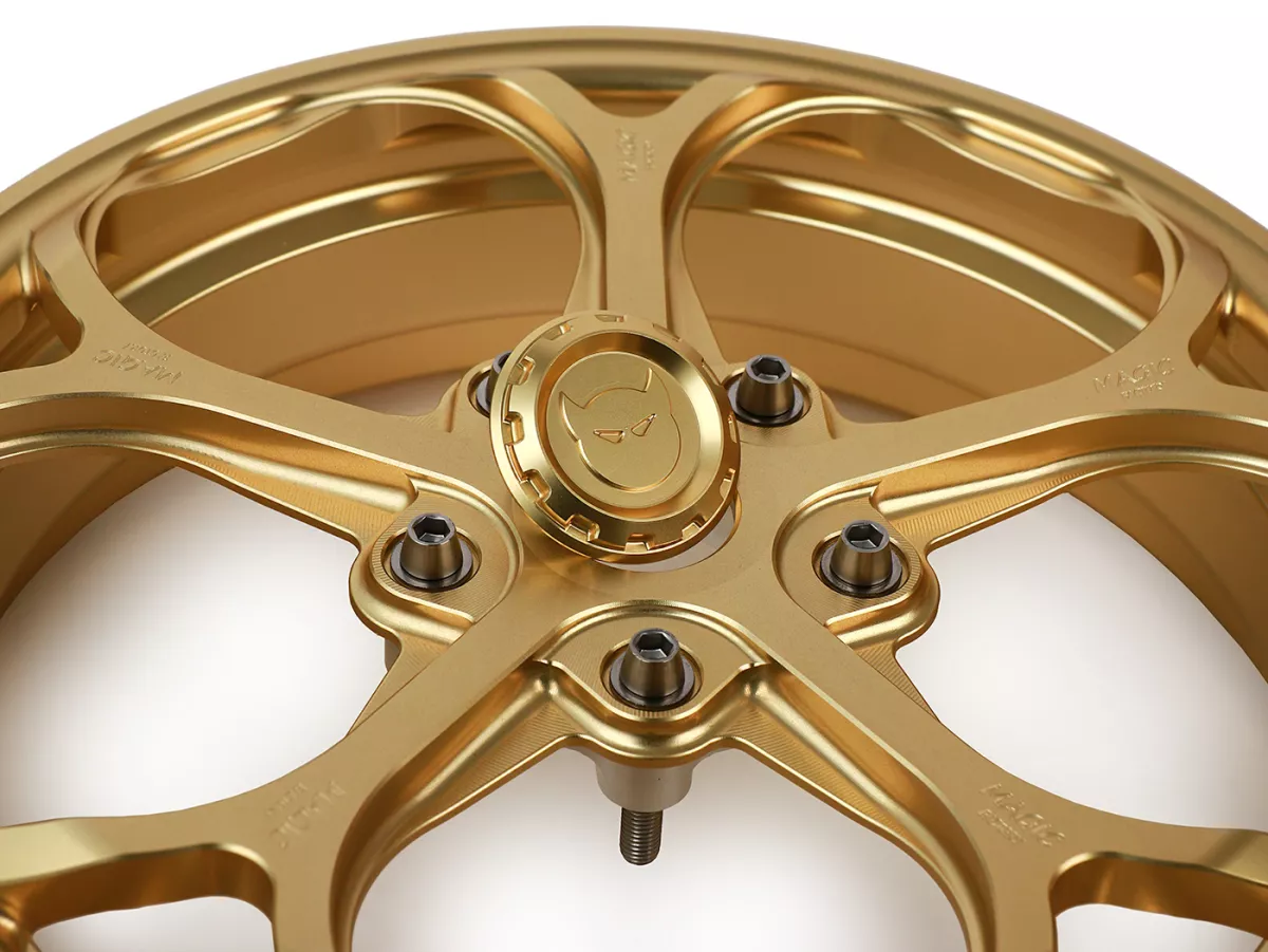 Wheel set Magic MG-21 3.00-12 inch, forged, gold for Vespa GTS/GTS Super/GTV/GT 60/GT/GT L 125-310, Sprint/Primavera 125-150