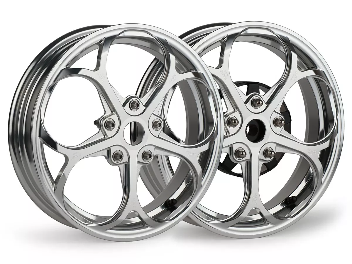 Set roda Magic MG-21 3.00-12 inci, ditempa, perak untuk Vespa GTS/GTS Super/GTV/GT 60/GT/GT L 125-310, Sprint/Primavera 125-150