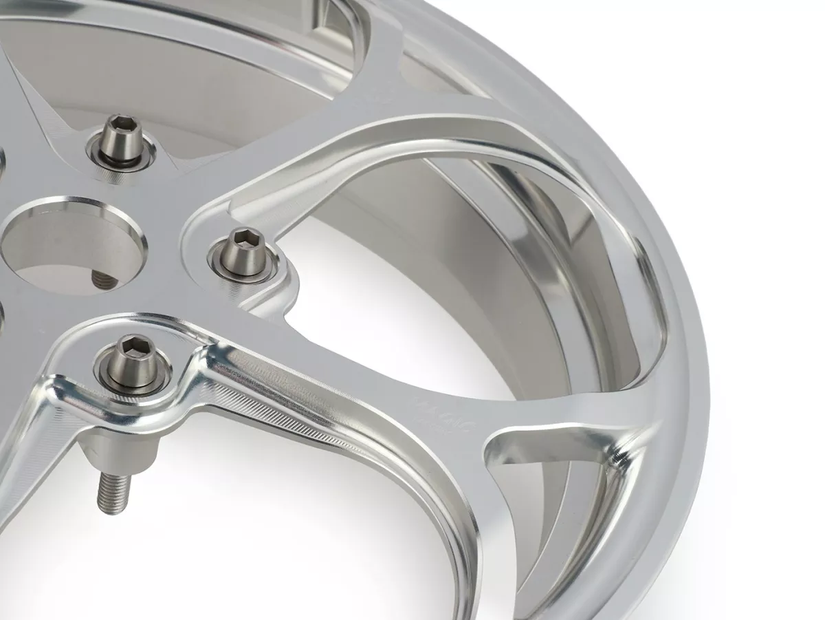 Set roda Magic MG-21 3.00-12 inci, ditempa, perak untuk Vespa GTS/GTS Super/GTV/GT 60/GT/GT L 125-310, Sprint/Primavera 125-150