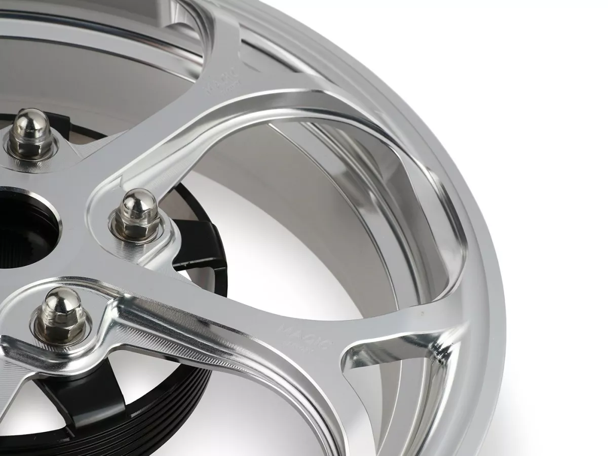 Set roda Magic MG-21 3.00-12 inci, ditempa, perak untuk Vespa GTS/GTS Super/GTV/GT 60/GT/GT L 125-310, Sprint/Primavera 125-150